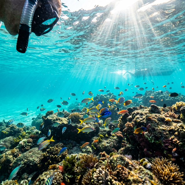 Mergulho em águas cristalinas com vida marinha